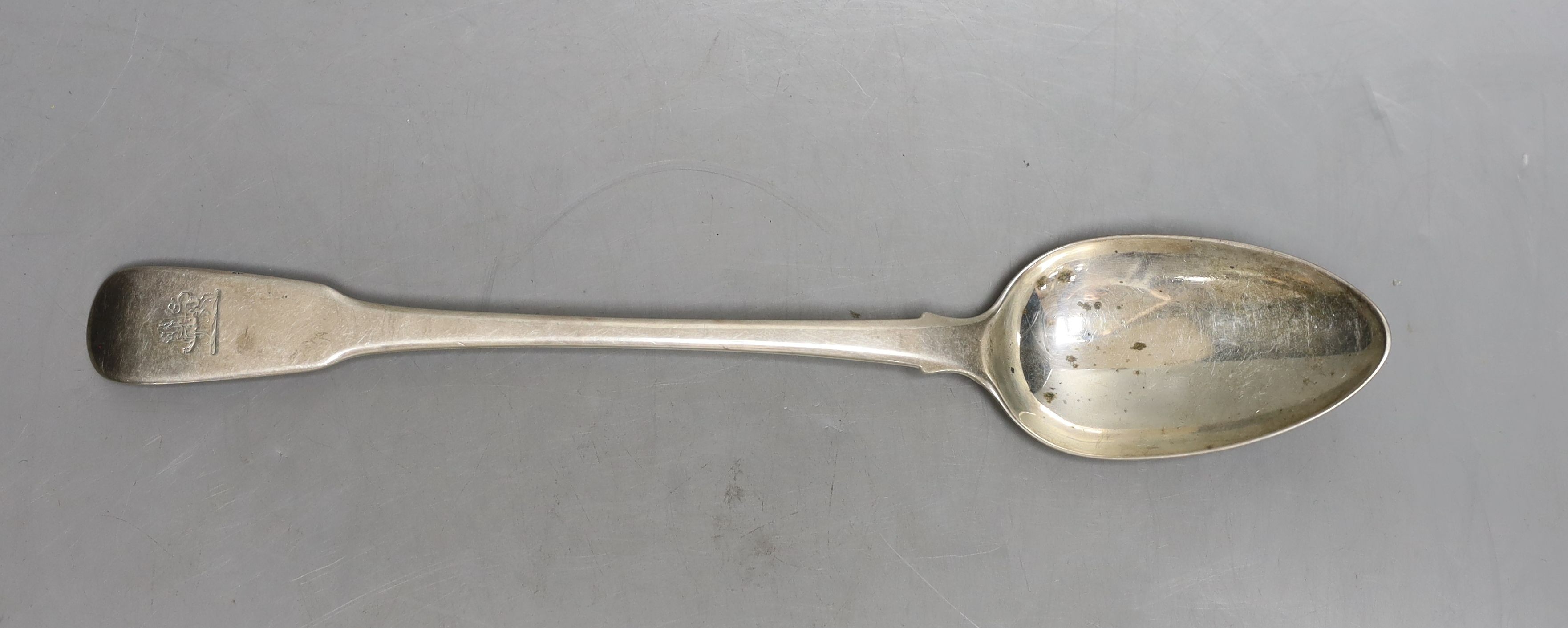 A George III silver fiddle pattern basting spoon, by Eley, Fearn & Chawner, London, 1811, 30.3cm, 123 grams.